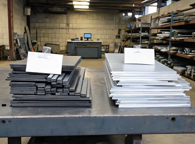 Cut metal order staged with labels