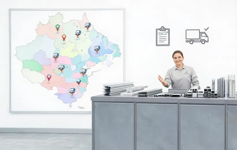 Regional metal supply branch map and service counter
